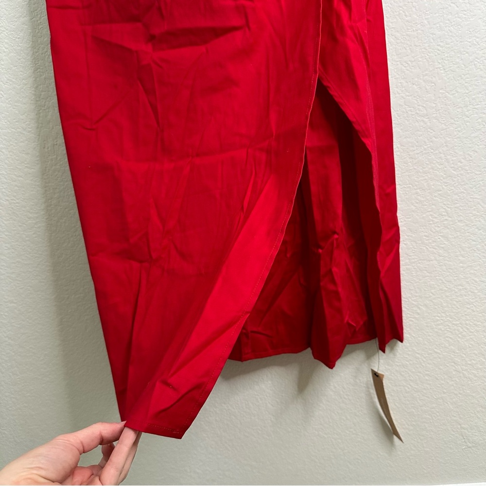 NWT REFORMATION Isaac Ruched Organic Cotton Dress in Red SZ US 8 - Picture 4 of 11